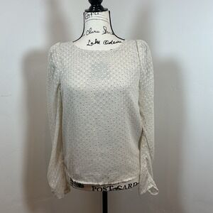 Dress Forum Cream Black Dot Puff Sleeve Sheer Blouse Top Women's Small S